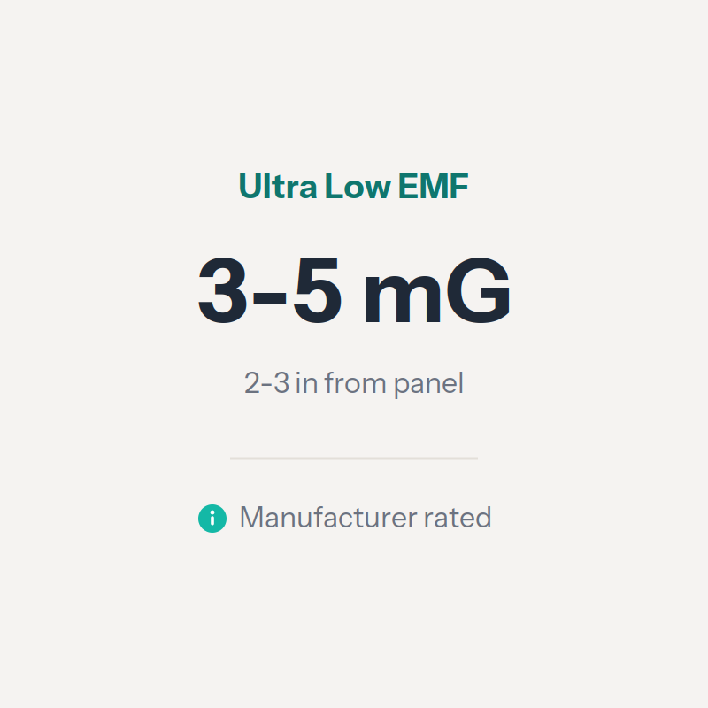 Ultra low EMF infrared sauna in dark cedar with an EMF gauge reading very low in the green zone