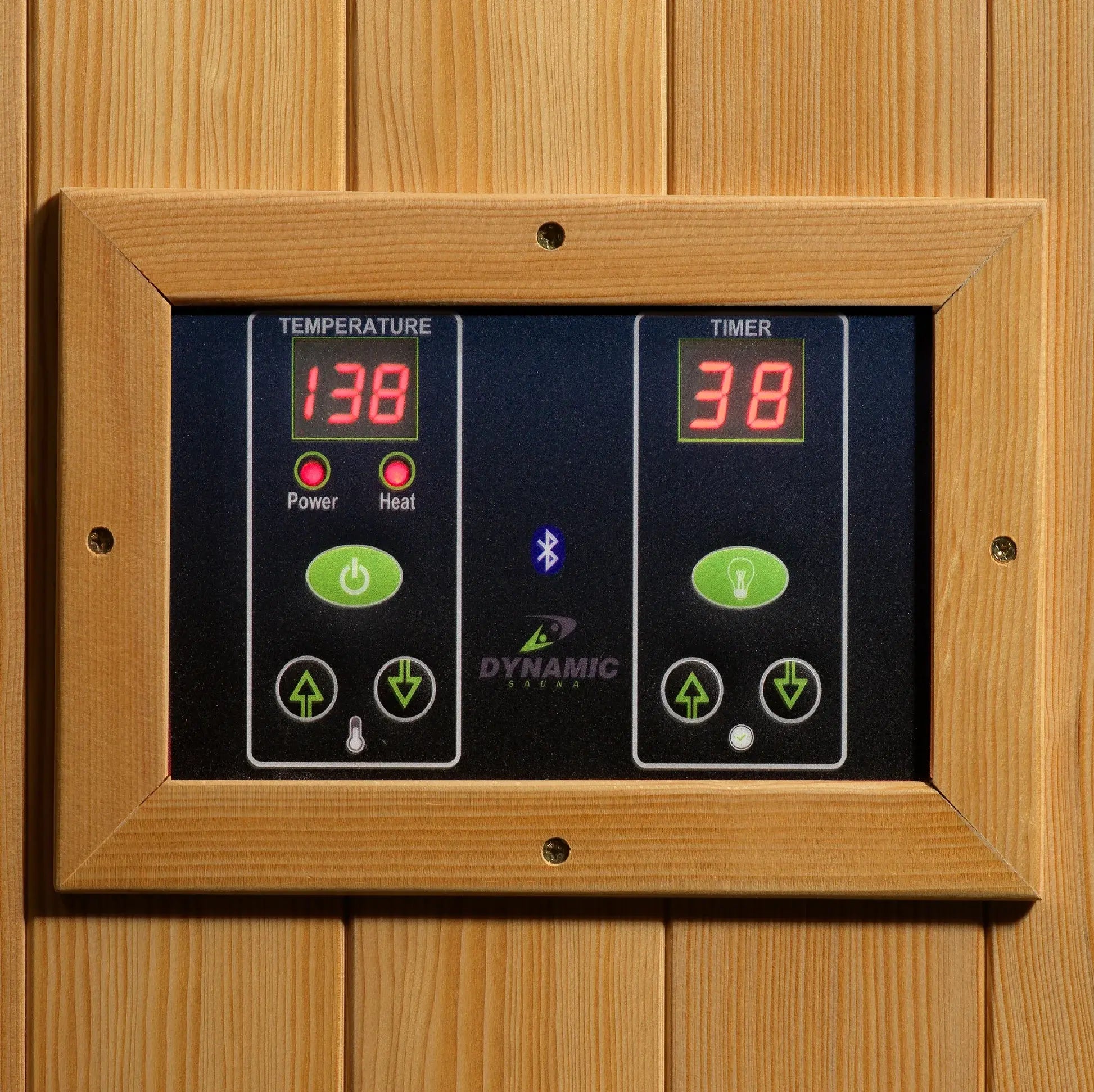 Interior LED control panel on the Golden Designs Dynamic Gracia infrared sauna