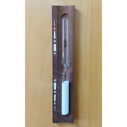 Harvia Lux Sauna Sandglass Timer, hourglass sand timer mounted in a wooden holder with 5 to 15 minute markings