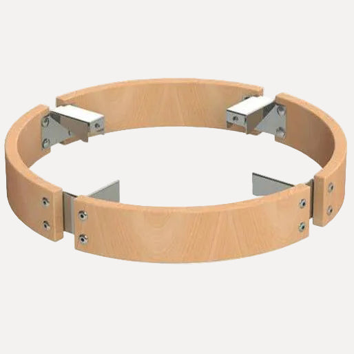 Harvia Cilindro Safety Railing for 11kW Sauna Heaters, wooden guard ring with steel brackets on a white background