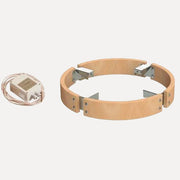 Harvia Cilindro LED Safety Railing for 6 & 8kW Sauna Heaters, wooden ring and power transformer on a white background.