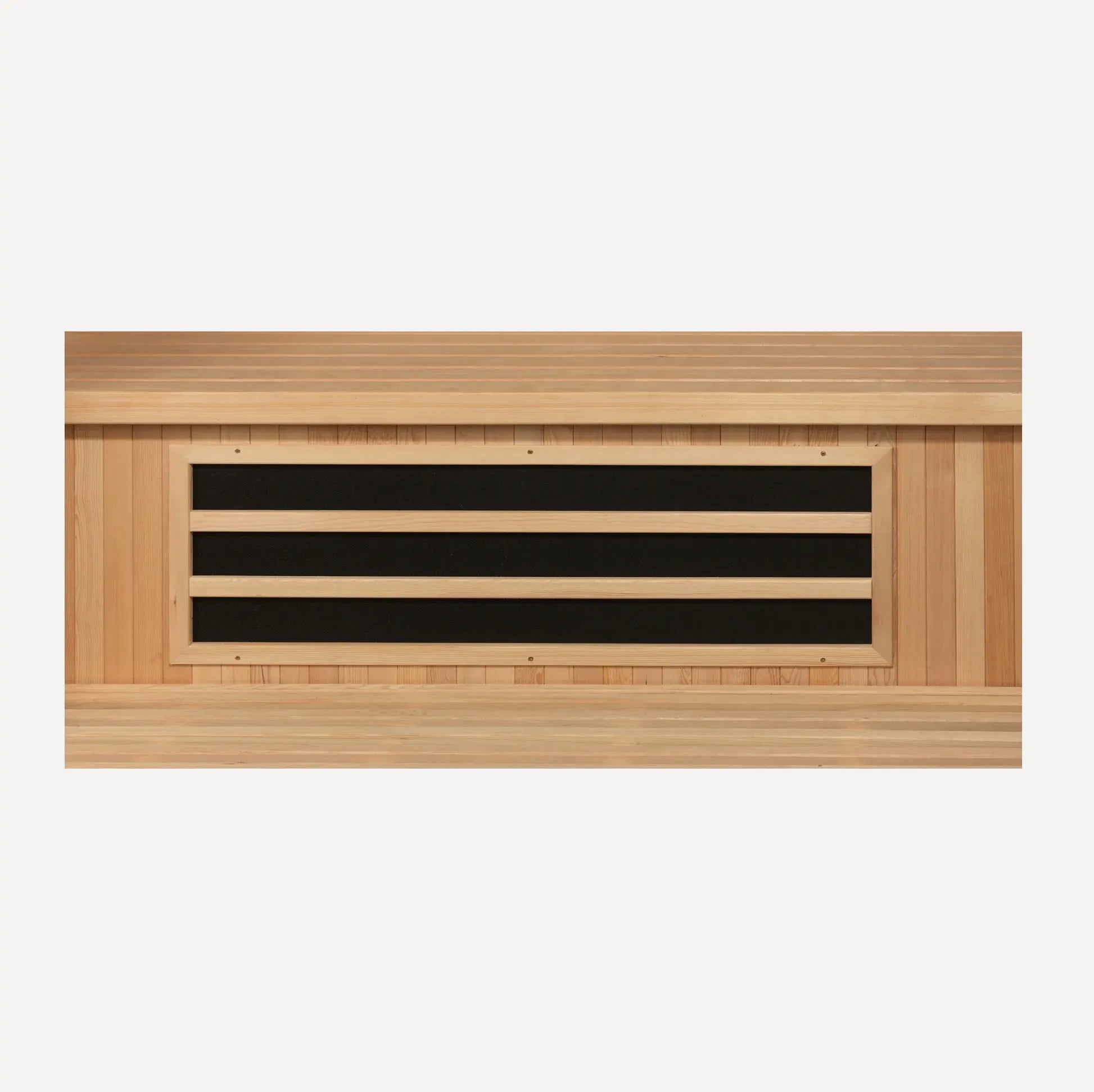 Below-bench carbon infrared heating panel in the Golden Designs Dynamic Gracia sauna