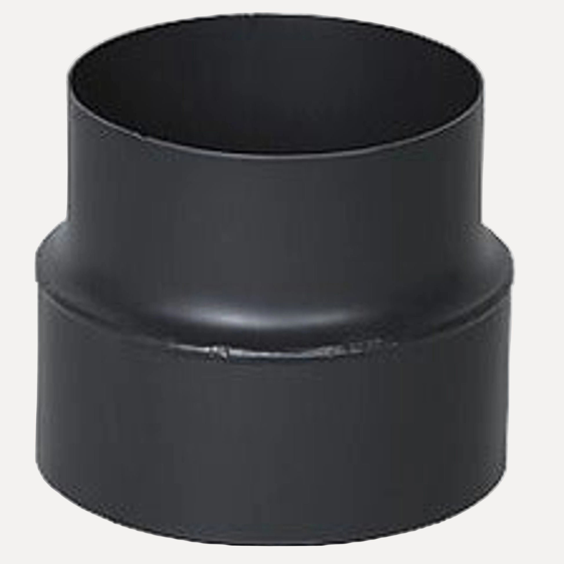 Harvia Adapter Pipe WZ115155 4 in to 6 in, black stepped chimney pipe fitting on a white background