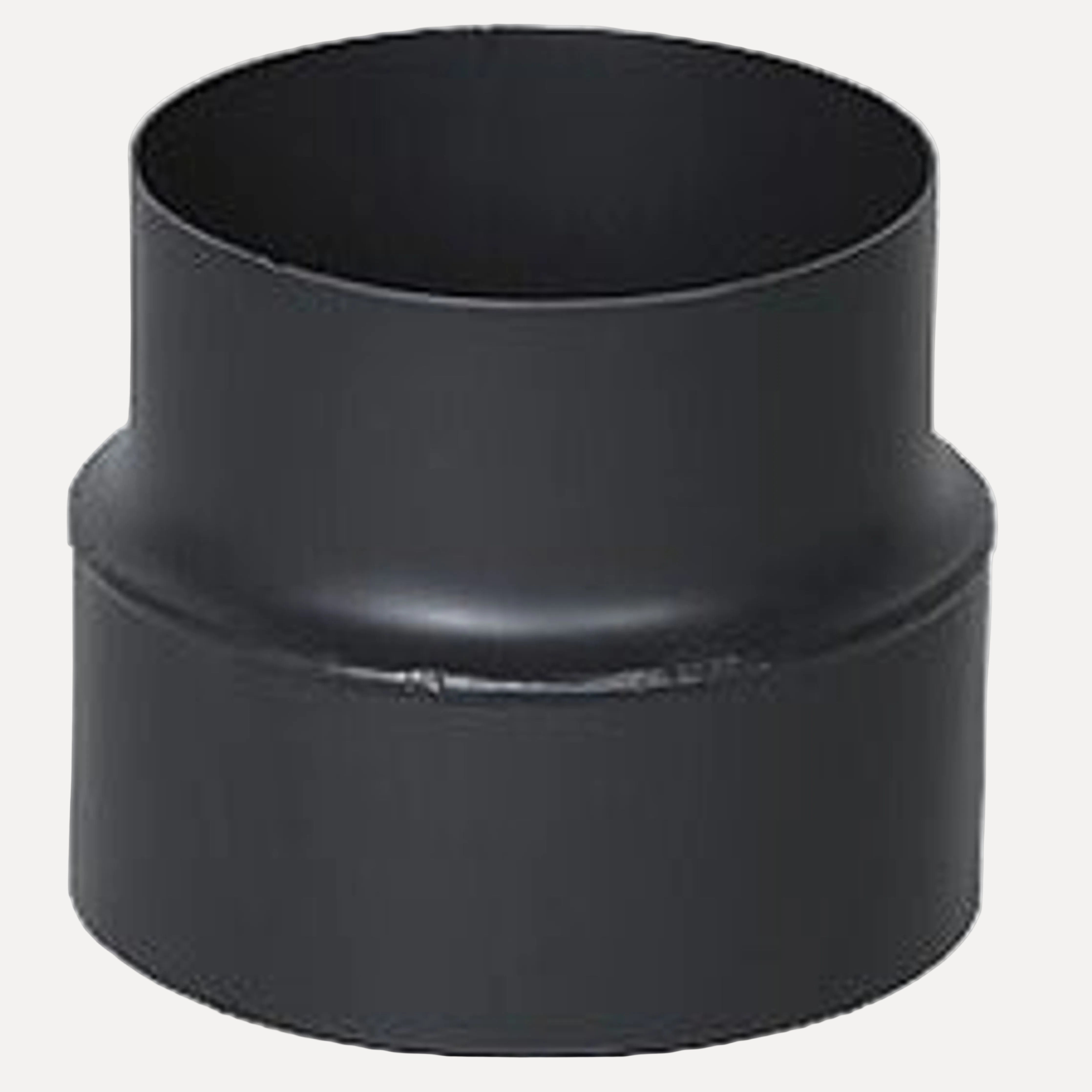 Harvia Adapter Pipe WZ115155 4 in to 6 in, black stepped chimney pipe fitting on a white background
