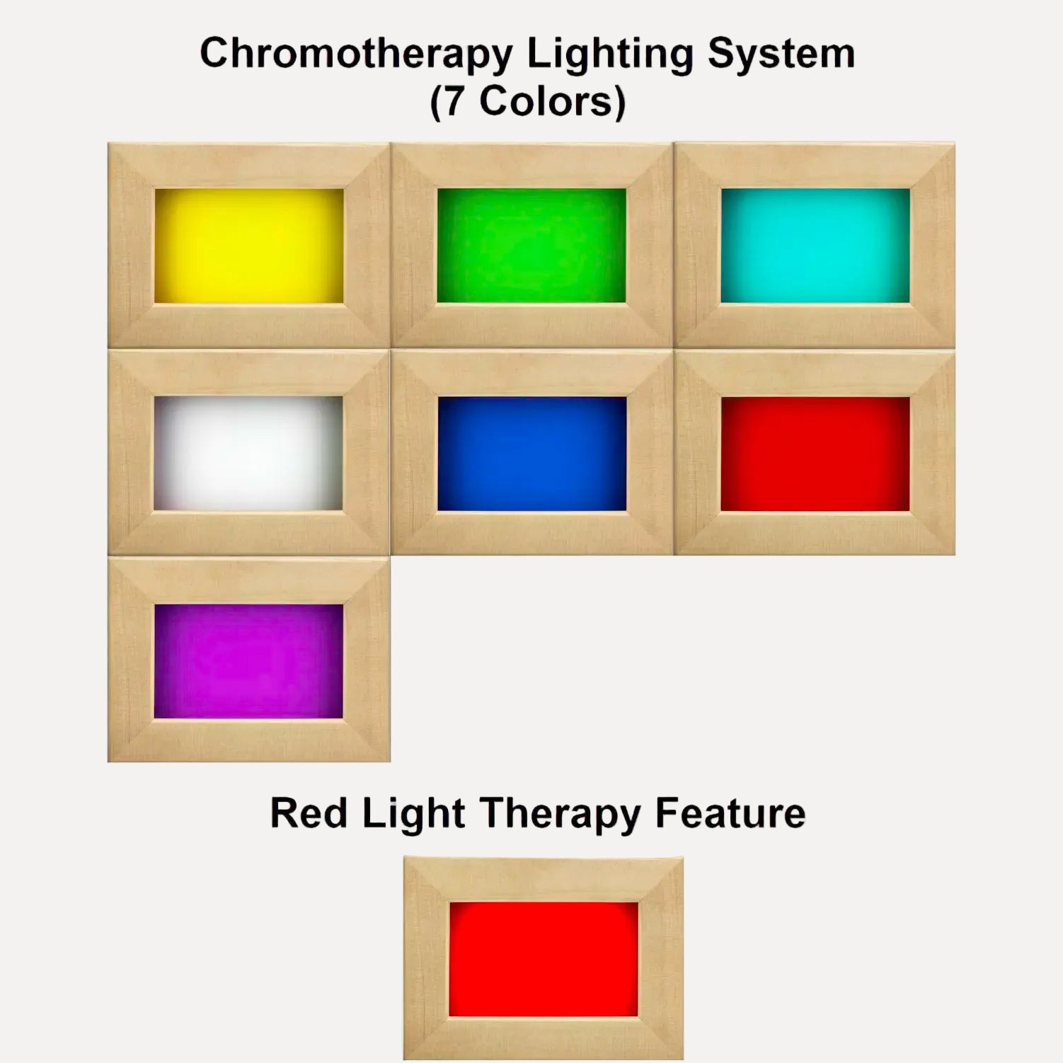 Chromotherapy lighting with 7 color options, shown in red, inside the Golden Designs Dynamic Veneto Elite sauna
