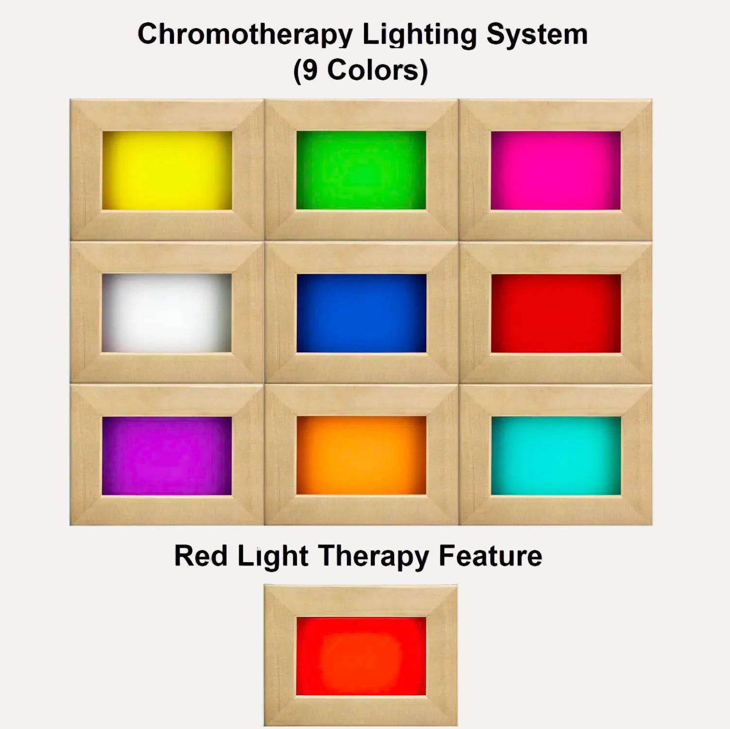 Chromotherapy lighting with 9 color options, shown in red, inside the Golden Designs Dynamic Avila Elite sauna