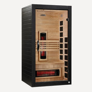 Golden Designs Dynamic Santorini 1-2 person full spectrum near zero EMF infrared sauna, front view on white background