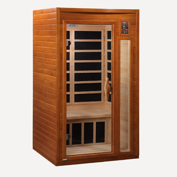 Golden Designs Dynamic Barcelona 1-2 person low EMF far infrared sauna, front view on white background