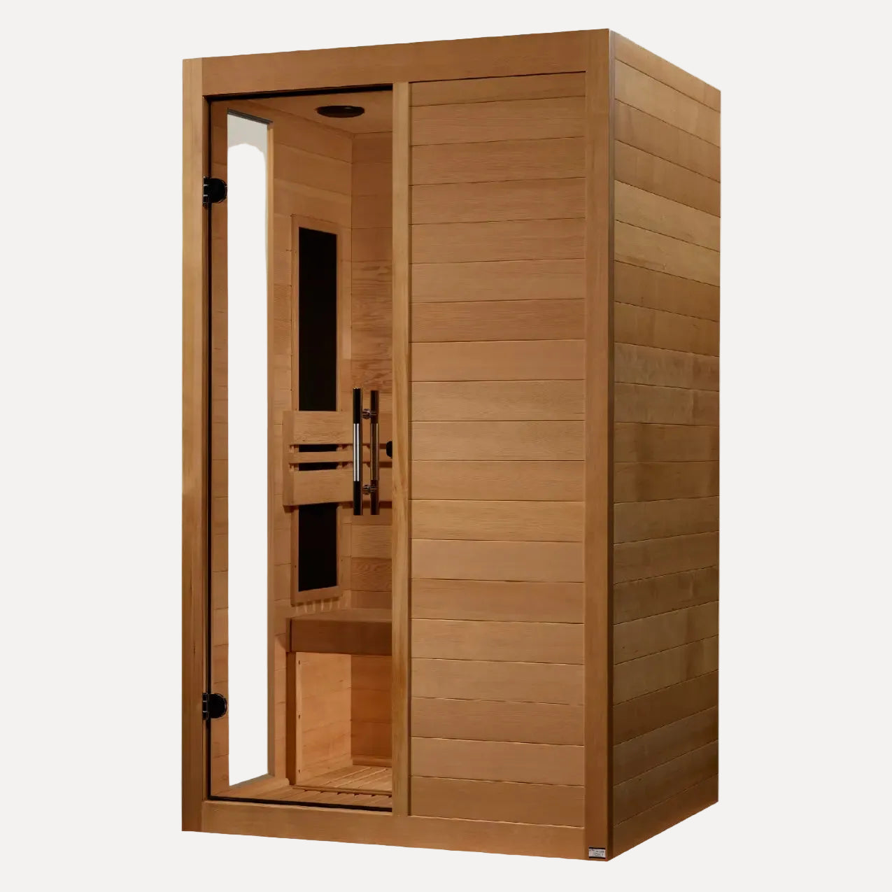 Golden Designs Dynamic Veneto Elite ultra low EMF infrared sauna shown at a front three-quarter angle