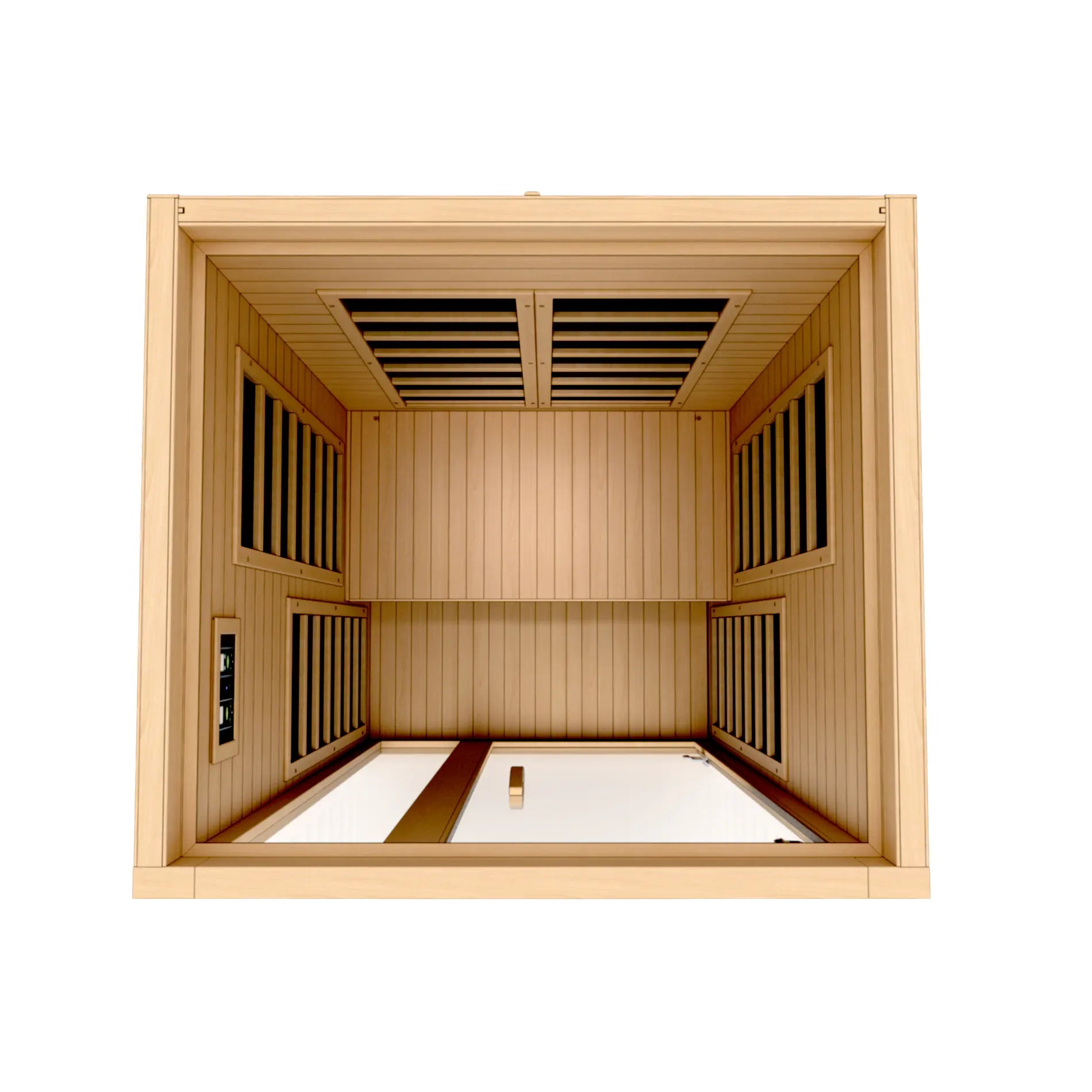 Golden Designs Dynamic Gracia Elite ultra low EMF infrared sauna alternate studio angle on white background