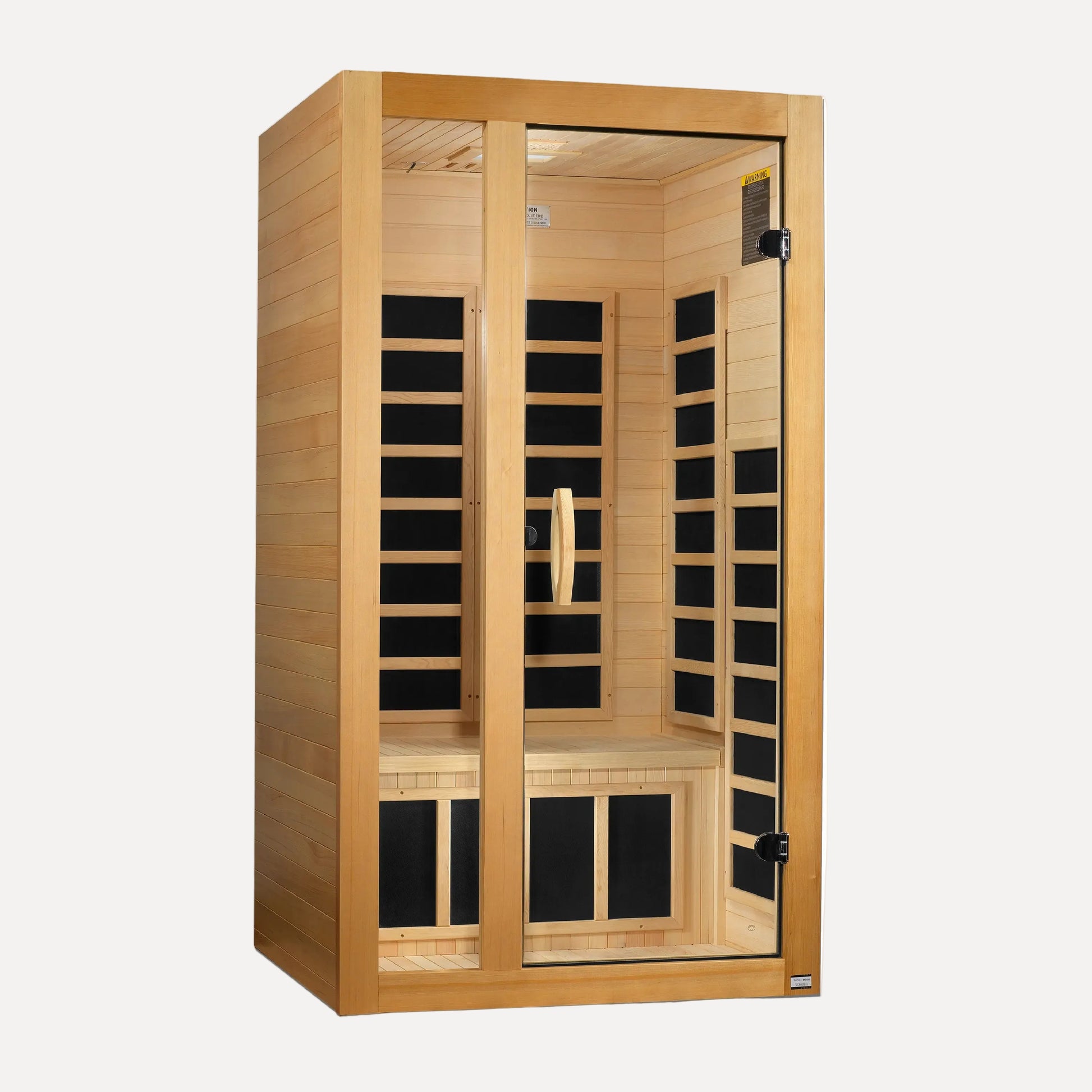 Golden Designs Dynamic Gracia Elite ultra low EMF infrared sauna shown at a front three-quarter angle