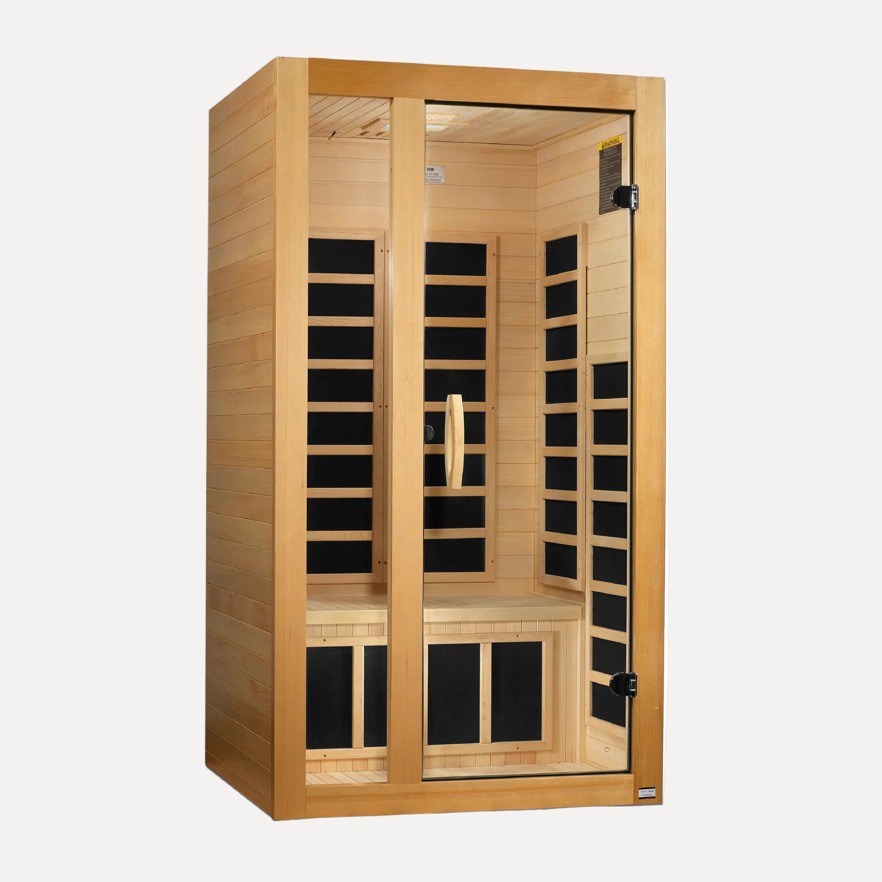 Golden Designs Dynamic Gracia Elite ultra low EMF infrared sauna shown at a front three-quarter angle
