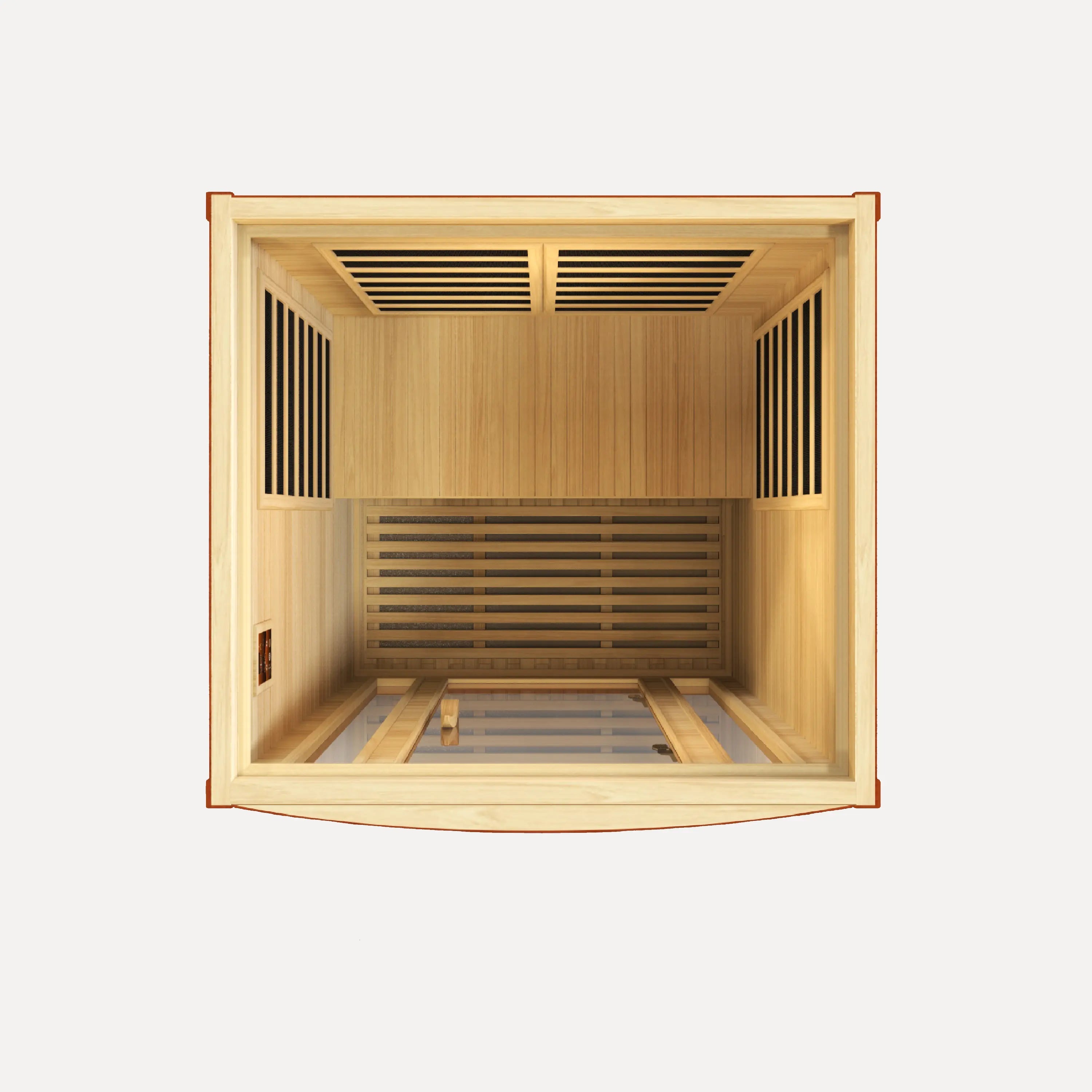Golden Designs Dynamic San Marino Elite 2 Person Ultra Low EMF Far Infrared Sauna, front view on white background