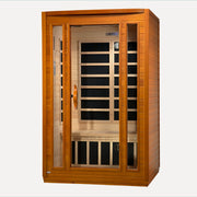 Golden Designs Dynamic San Marino Elite 2 Person Ultra Low EMF Far Infrared Sauna, shown at a front three-quarter angle