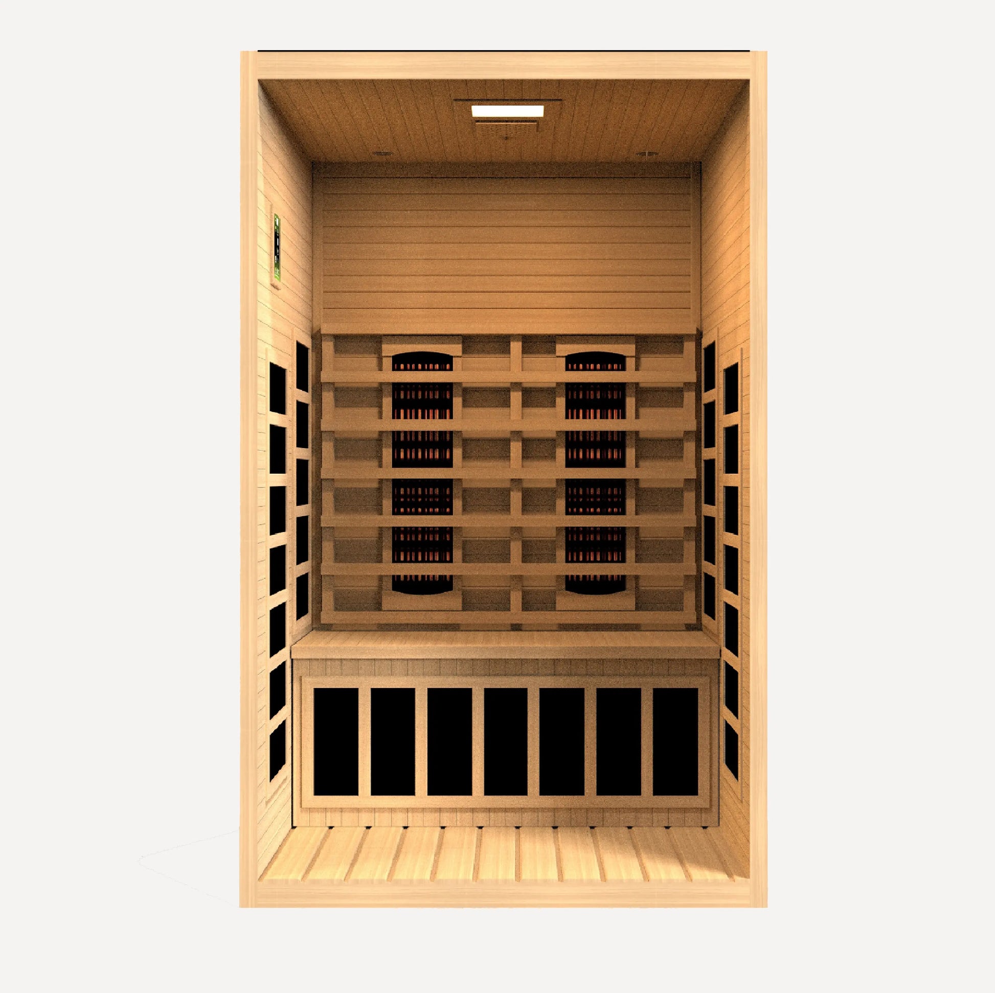 Golden Designs Dynamic Santiago full spectrum near zero EMF infrared sauna rear and side panel view