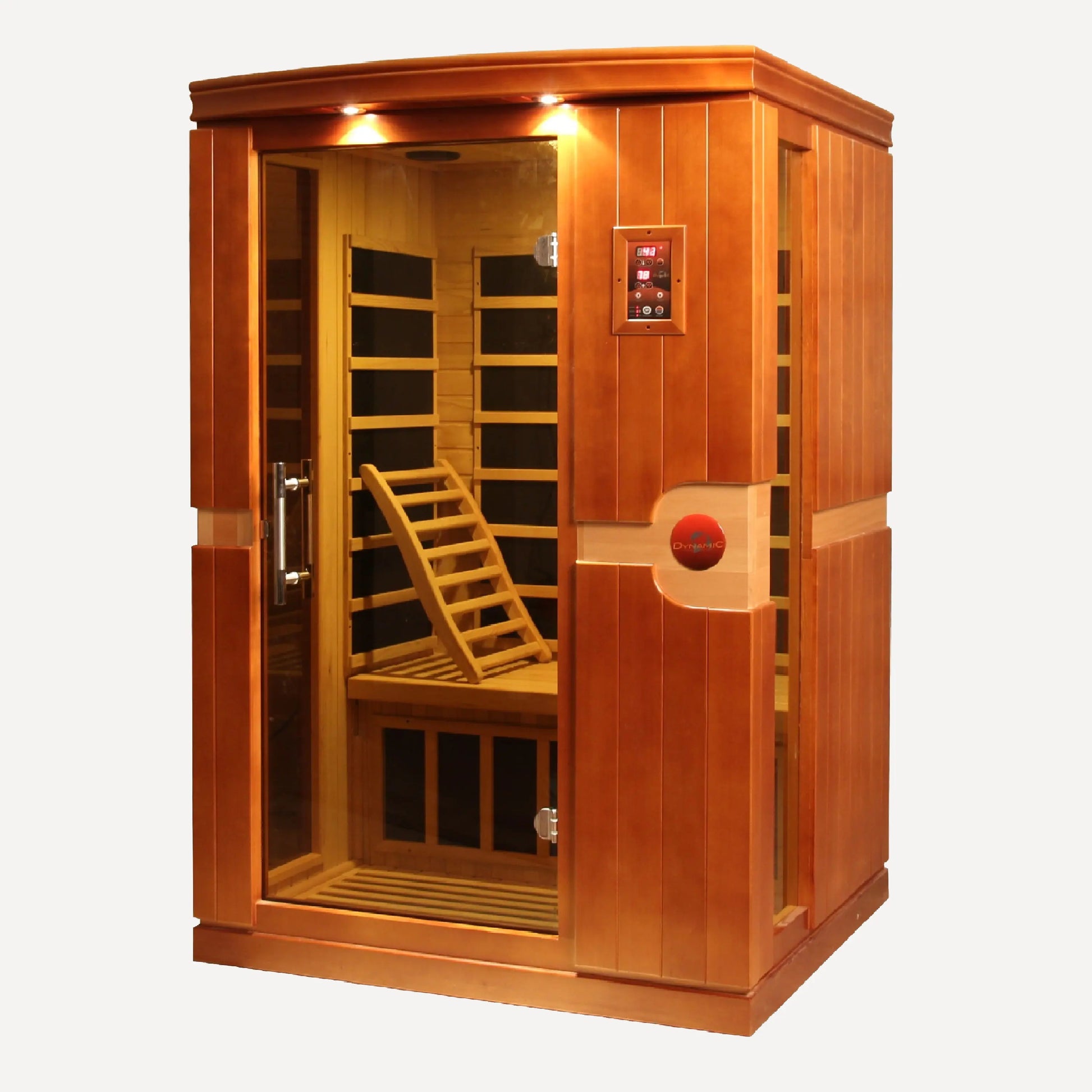 Golden Designs Dynamic Venice far infrared sauna shown at a front three-quarter angle