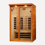 Golden Designs Dynamic Llumeneres 2 person full spectrum near zero EMF infrared sauna, front view on white background