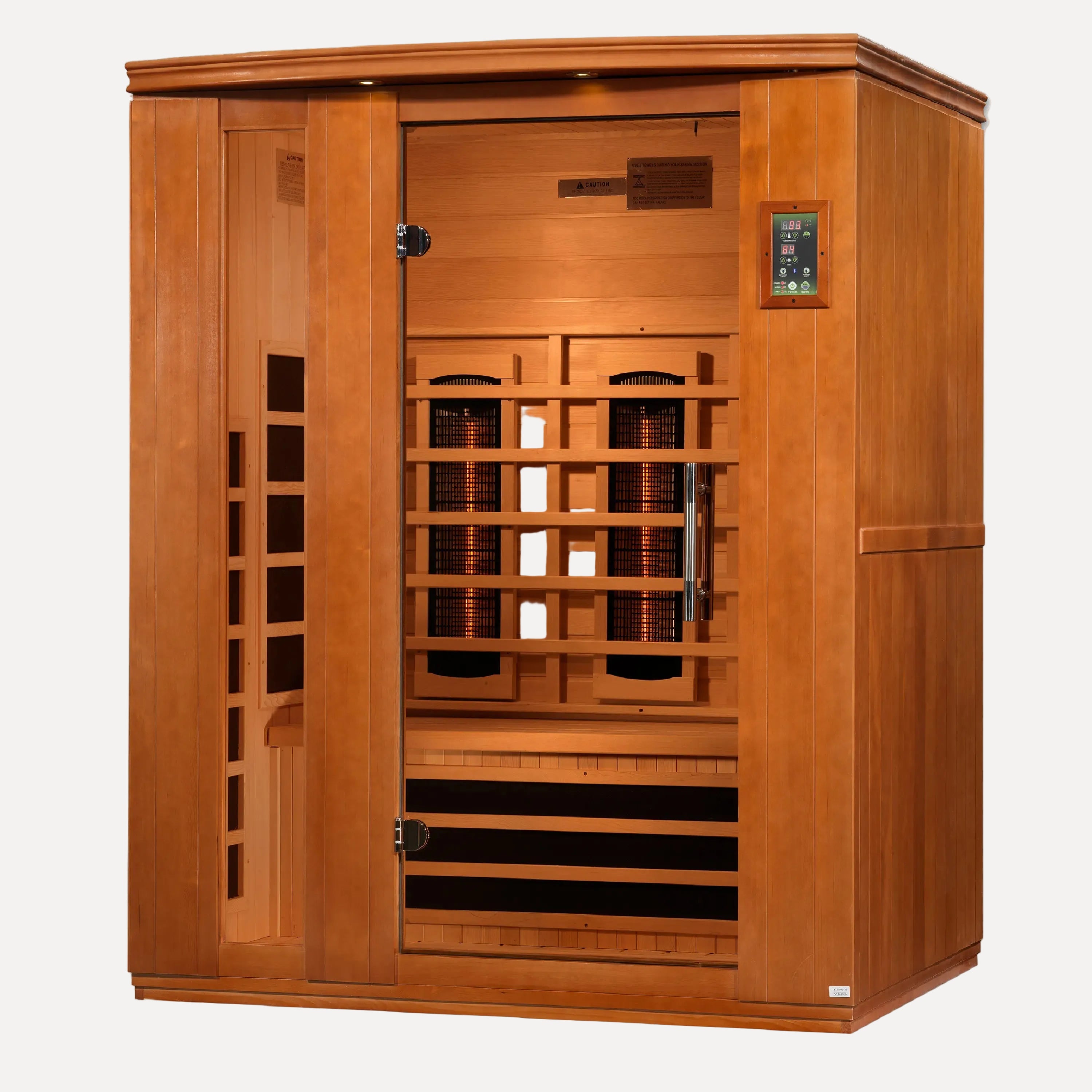 Golden Designs Dynamic Lugano full spectrum near zero EMF infrared sauna side angle view