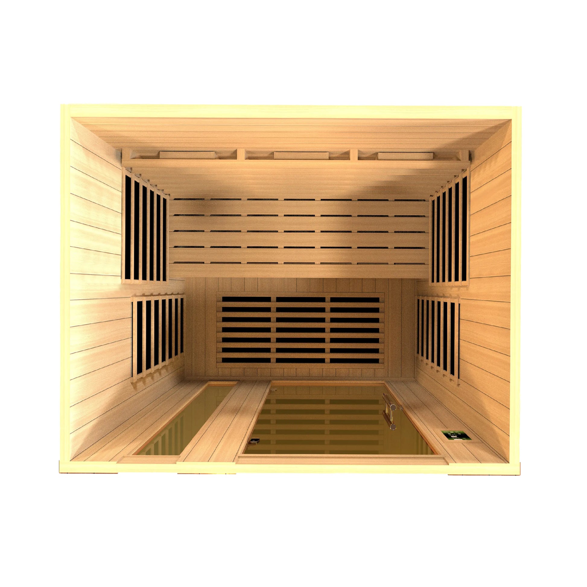 Golden Designs Dynamic Lugano full spectrum near zero EMF infrared sauna rear and side panel view