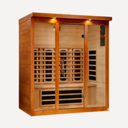 Golden Designs Dynamic Vila Grande 4 person full spectrum near zero EMF infrared sauna, front view on white background