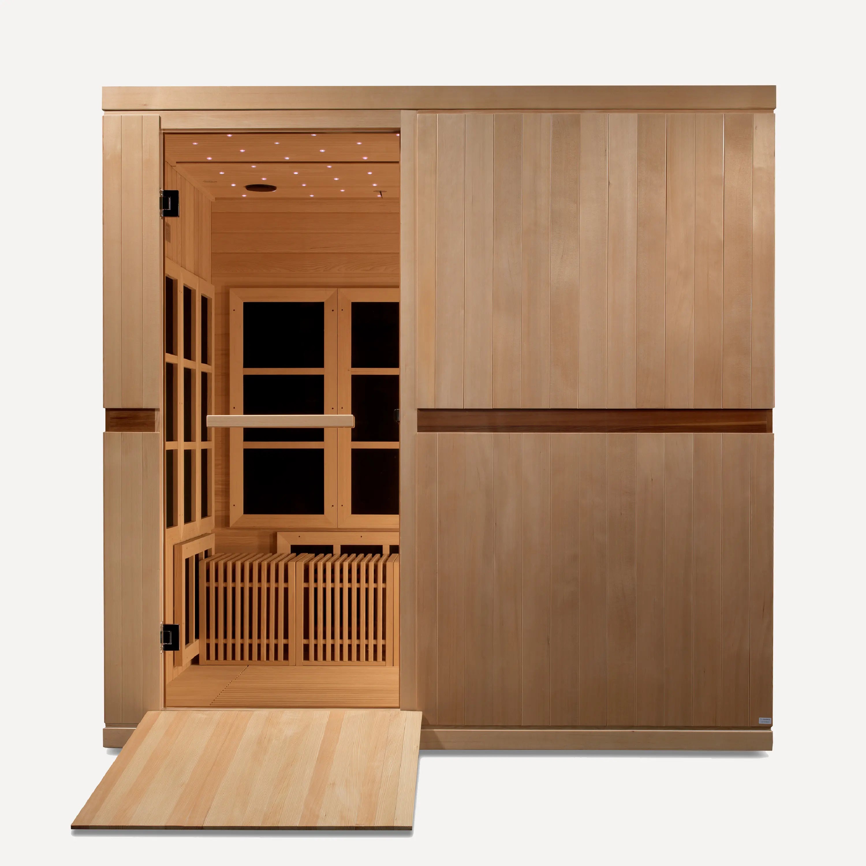 Golden Designs Catalonia 8 person near zero EMF sauna, product detail view on white background