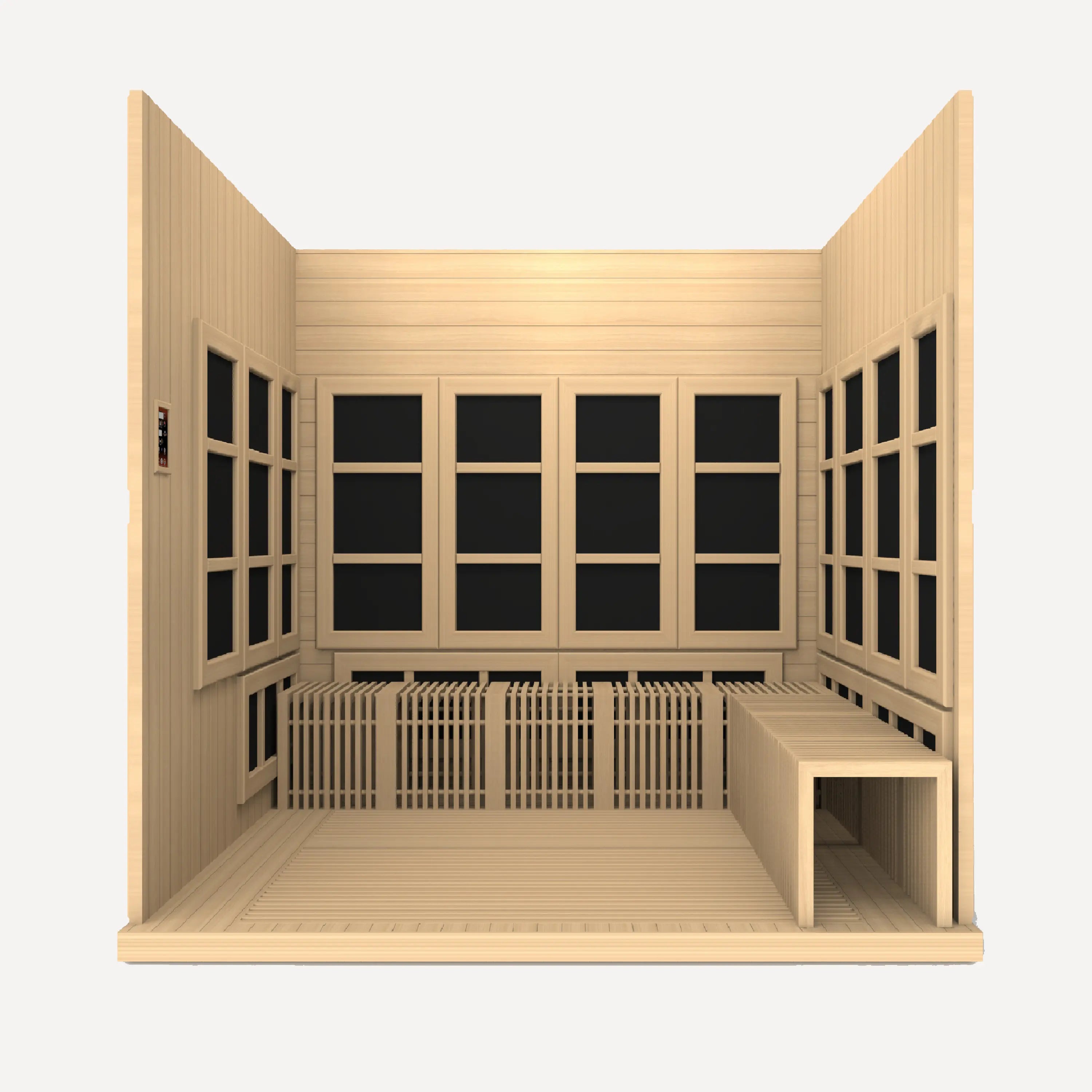 Golden Designs Catalonia 8 person near zero EMF sauna, side angle on white background