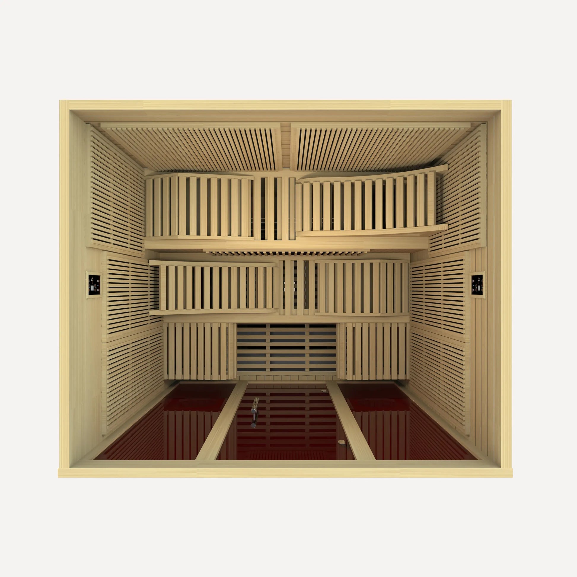 Top-down view of the Golden Designs Dynamic Monaco Elite ultra low EMF infrared sauna interior layout