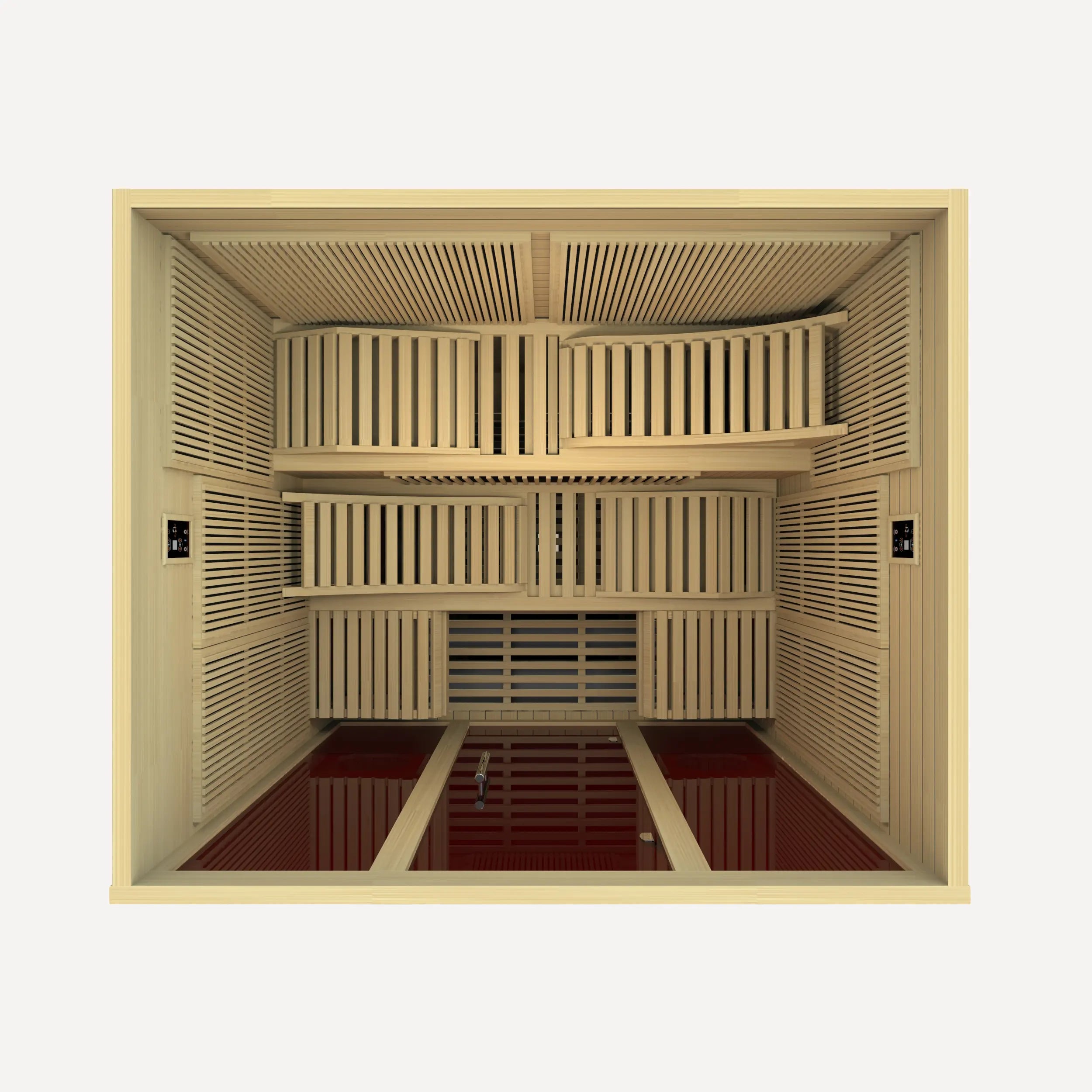 Top-down view of the Golden Designs Dynamic Monaco Elite ultra low EMF infrared sauna interior layout