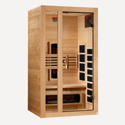 Golden Designs Dynamic Gracia 1-2 person full spectrum near zero EMF infrared sauna, front view on white background