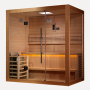 Golden Designs Forssa 3-Person Indoor Traditional Sauna, side profile view on white background