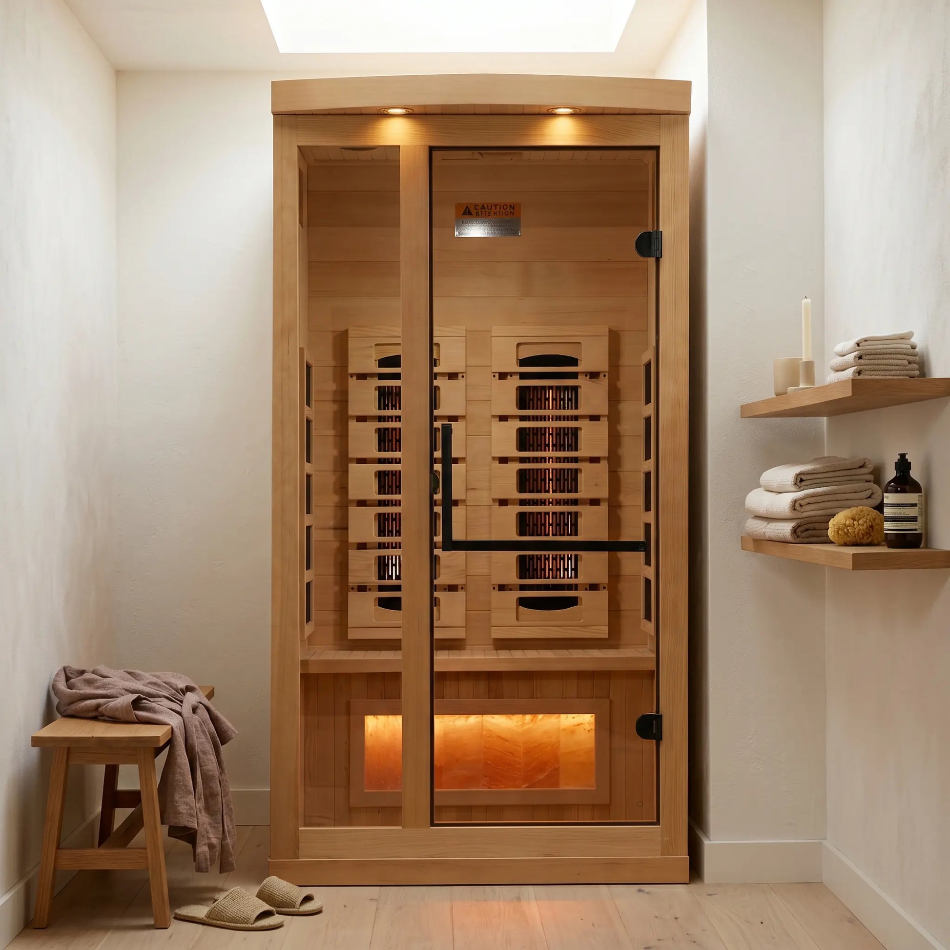 Reserve 1-2 person full spectrum infrared sauna exterior in Canadian Hemlock