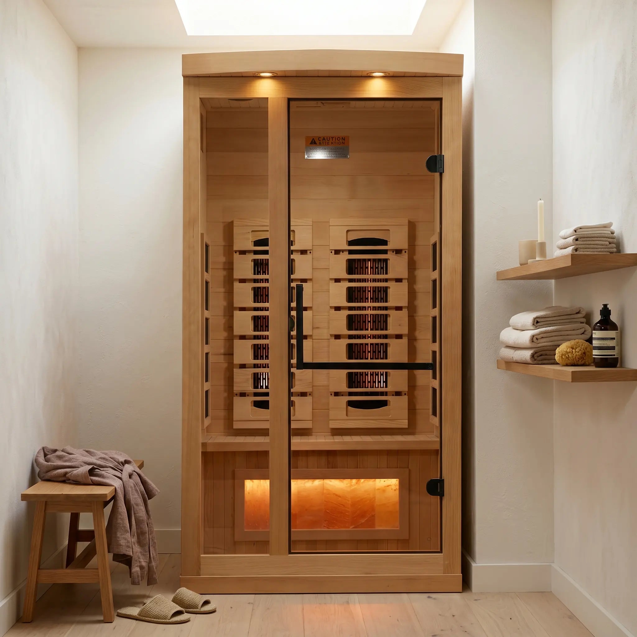 Reserve 1-2 person full spectrum infrared sauna exterior in Canadian Hemlock