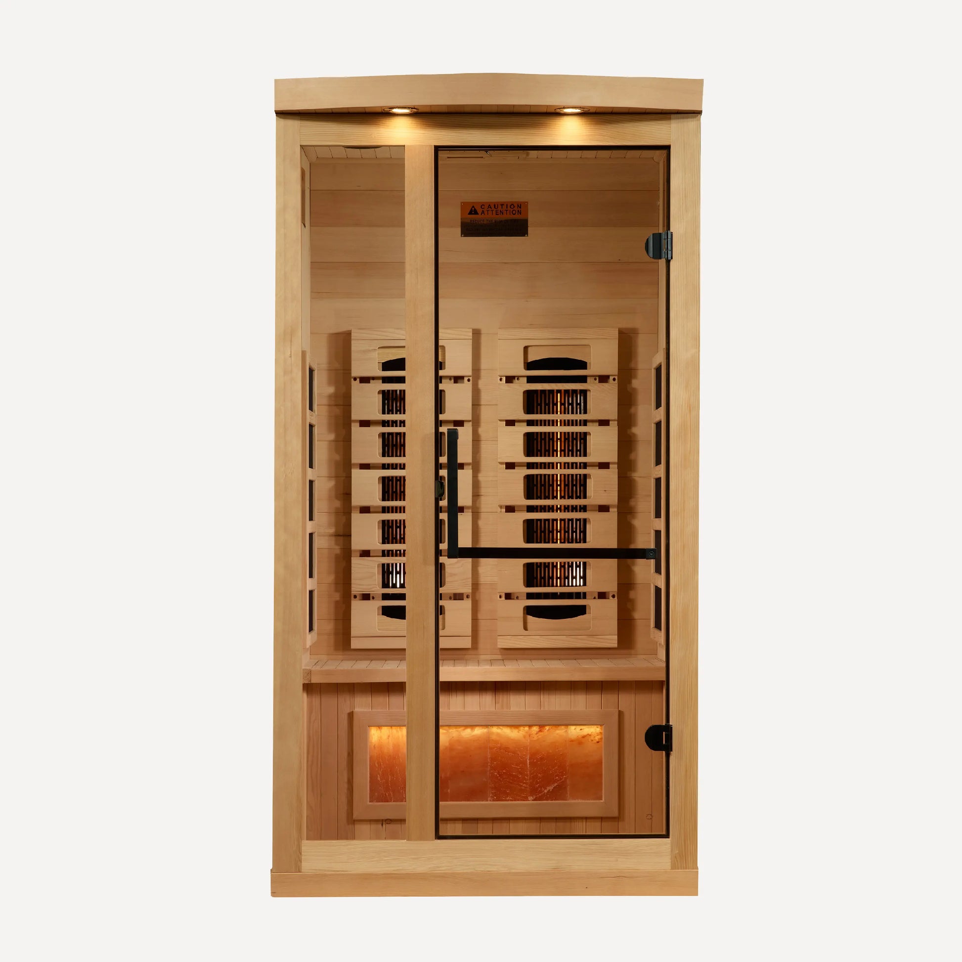 Reserve 1-2 person full spectrum sauna interior with bench and heaters