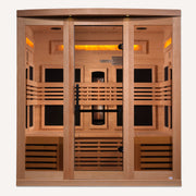 Golden Designs Reserve 6 person full spectrum infrared sauna, front view on white background