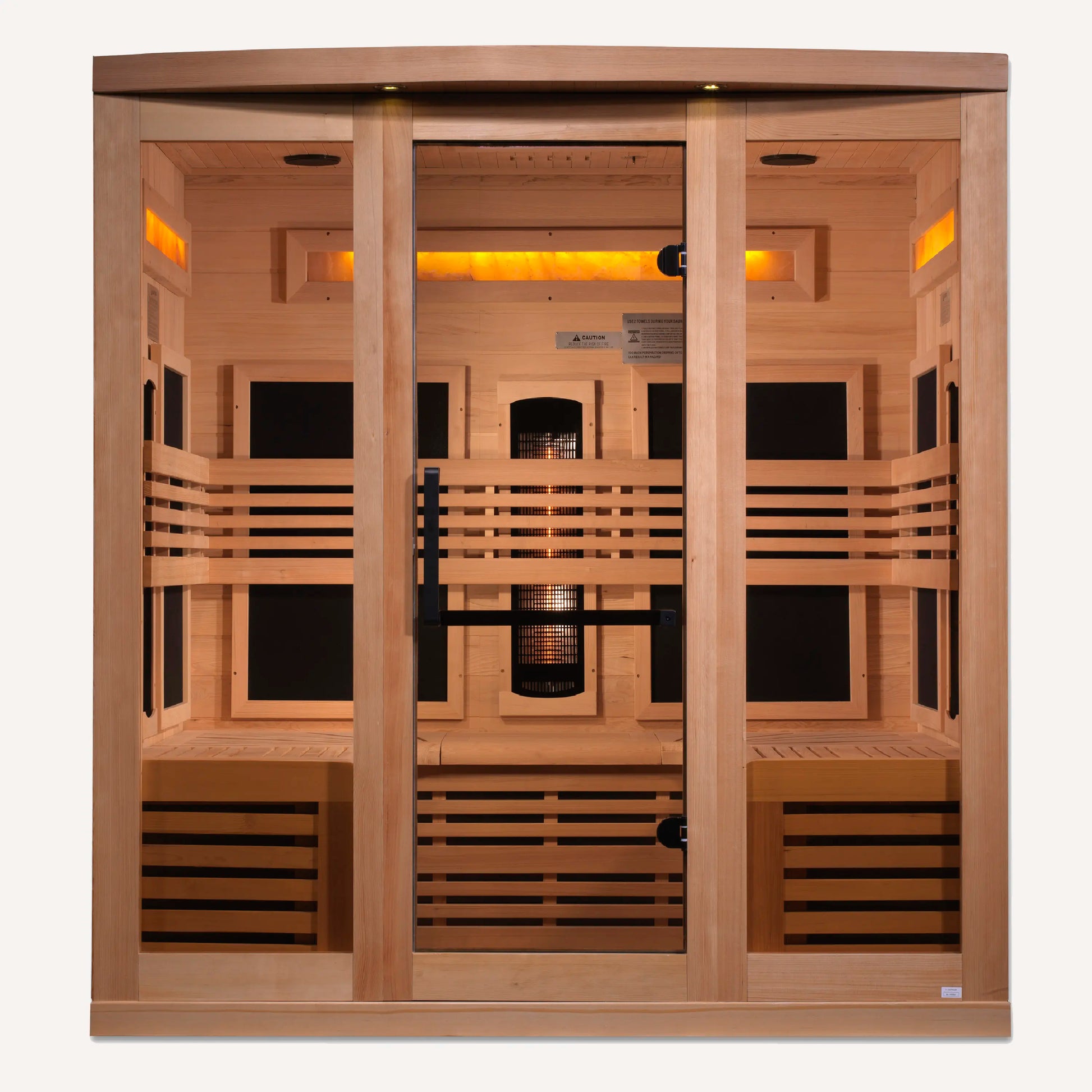 Golden Designs Reserve 6 person full spectrum infrared sauna, front view on white background
