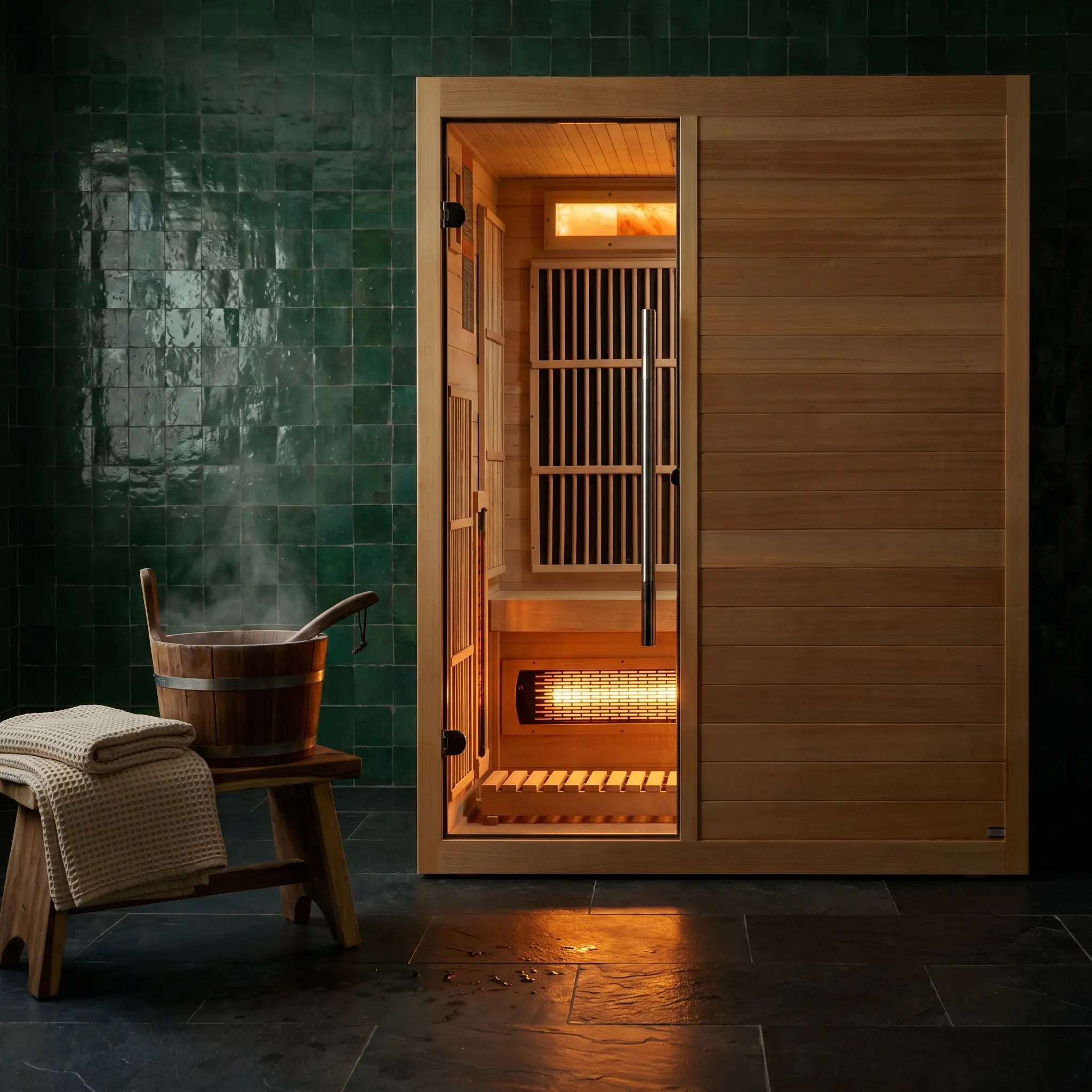 Golden Designs Soria 3 person hybrid sauna with full spectrum infrared and Harvia stove