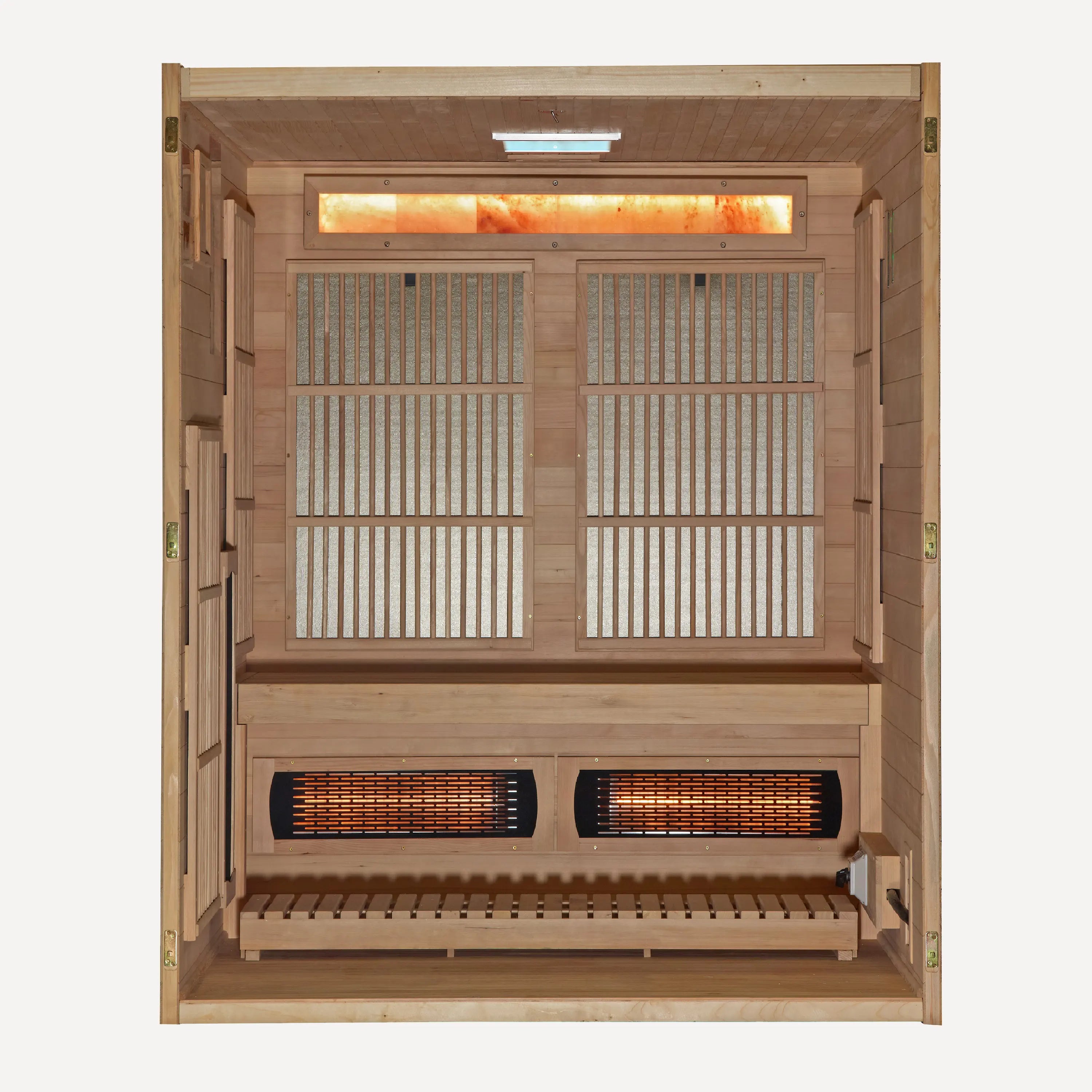 Soria hybrid sauna interior with bench seating