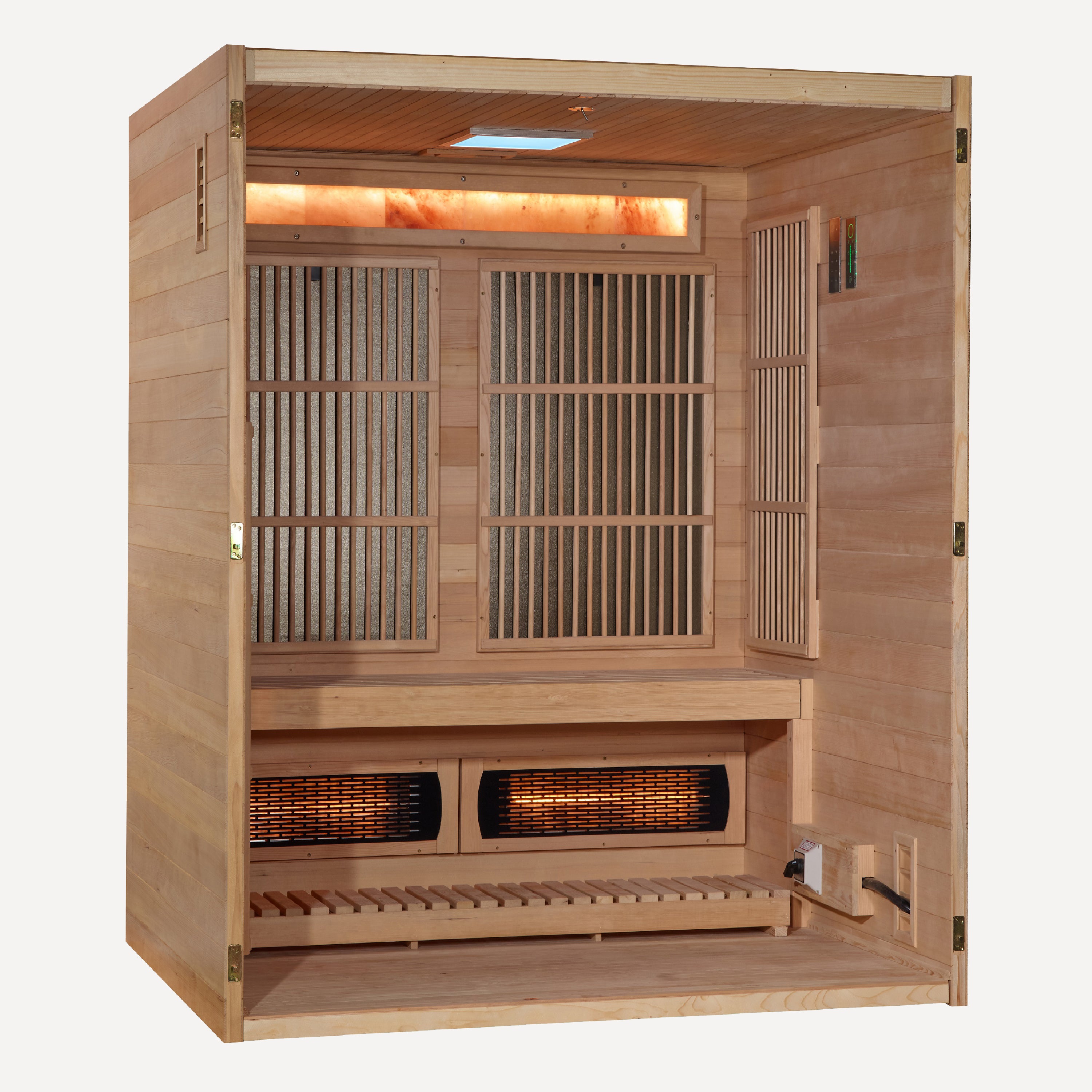 Soria hybrid indoor sauna angled view