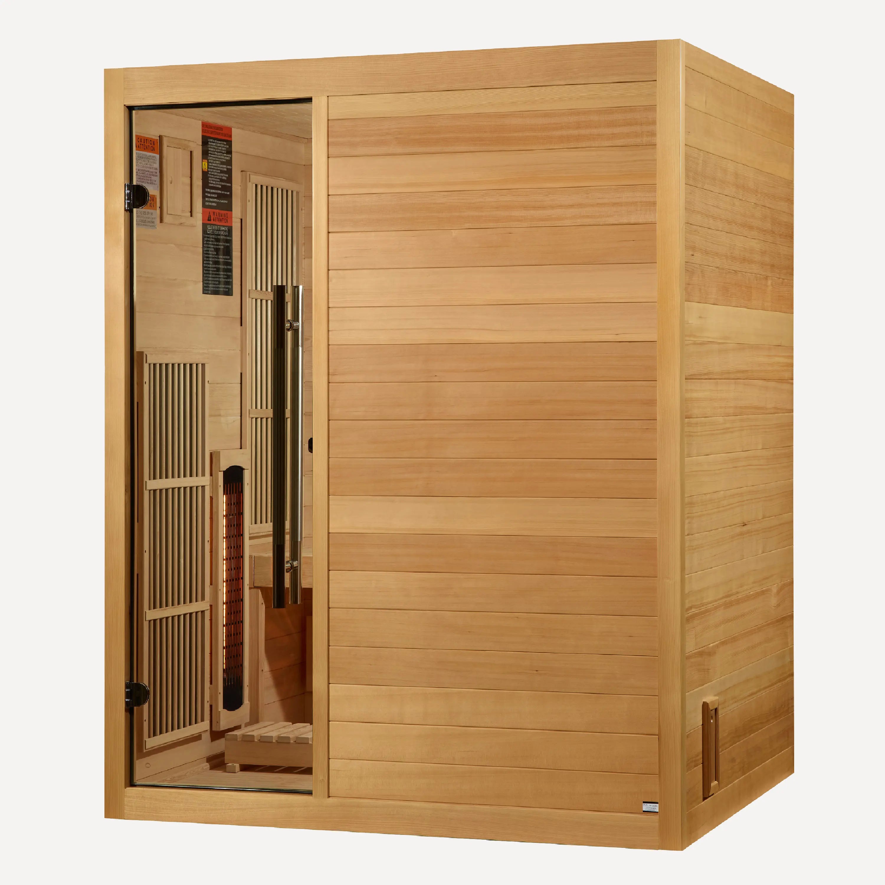 Soria hybrid sauna interior with benches and infrared emitters