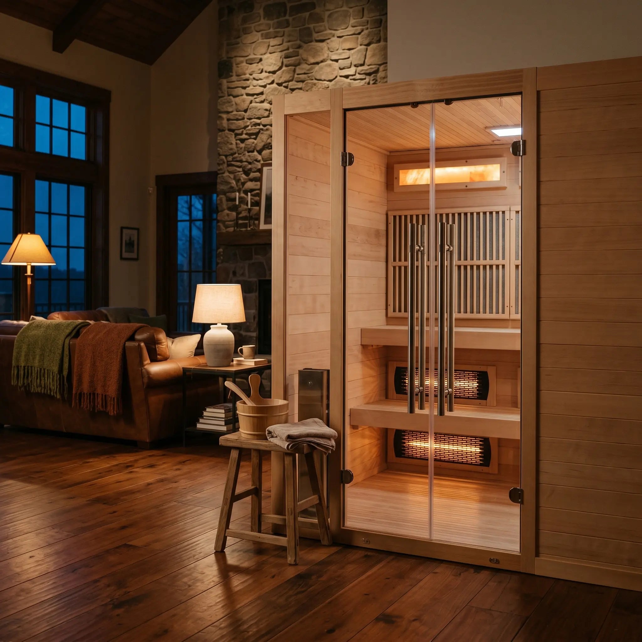 Golden Designs Toledo 6 person hybrid sauna with full spectrum infrared and Harvia stove