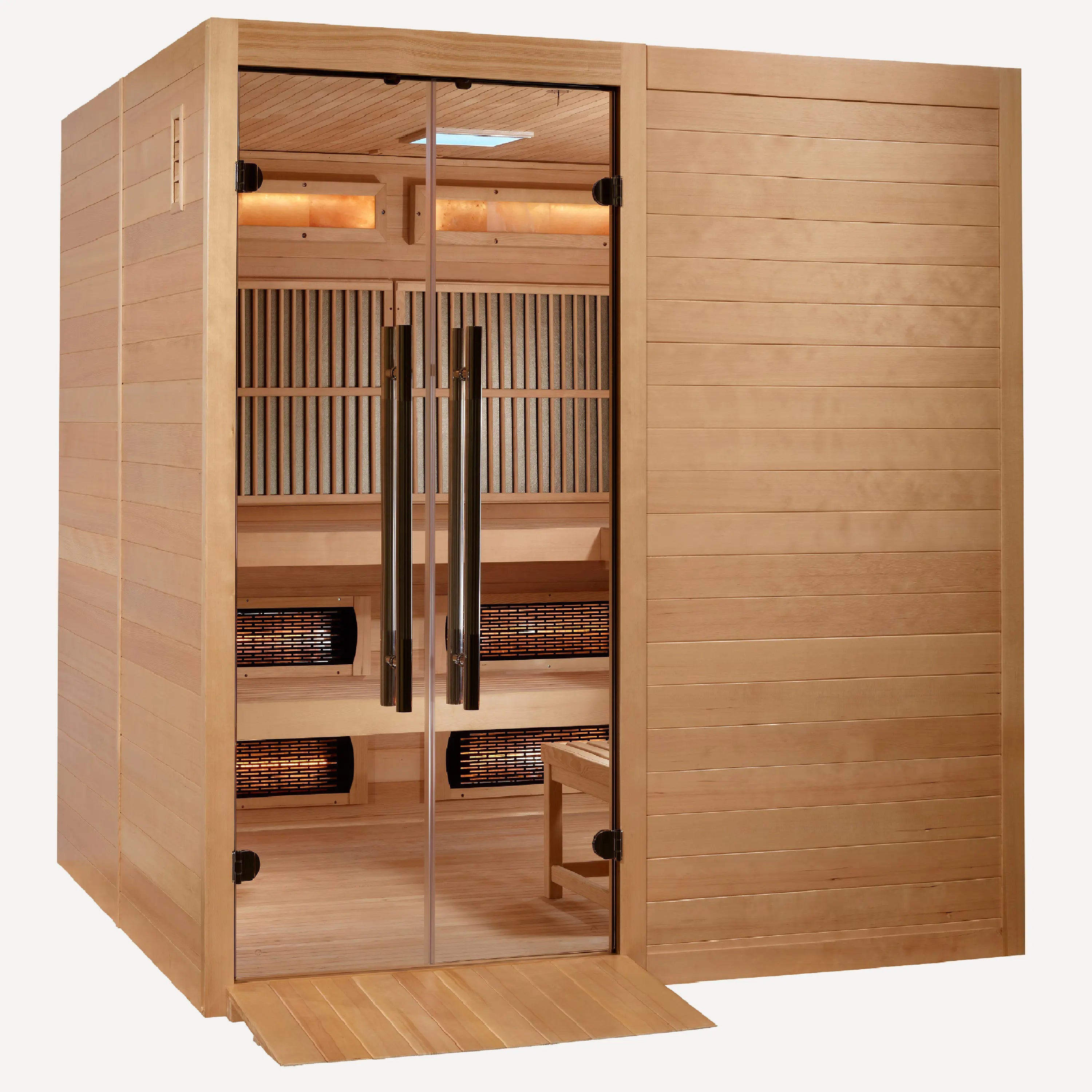 Toledo hybrid sauna interior with benches and infrared emitters