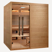 Golden Designs Toledo 6 person hybrid infrared sauna with Harvia stove front view