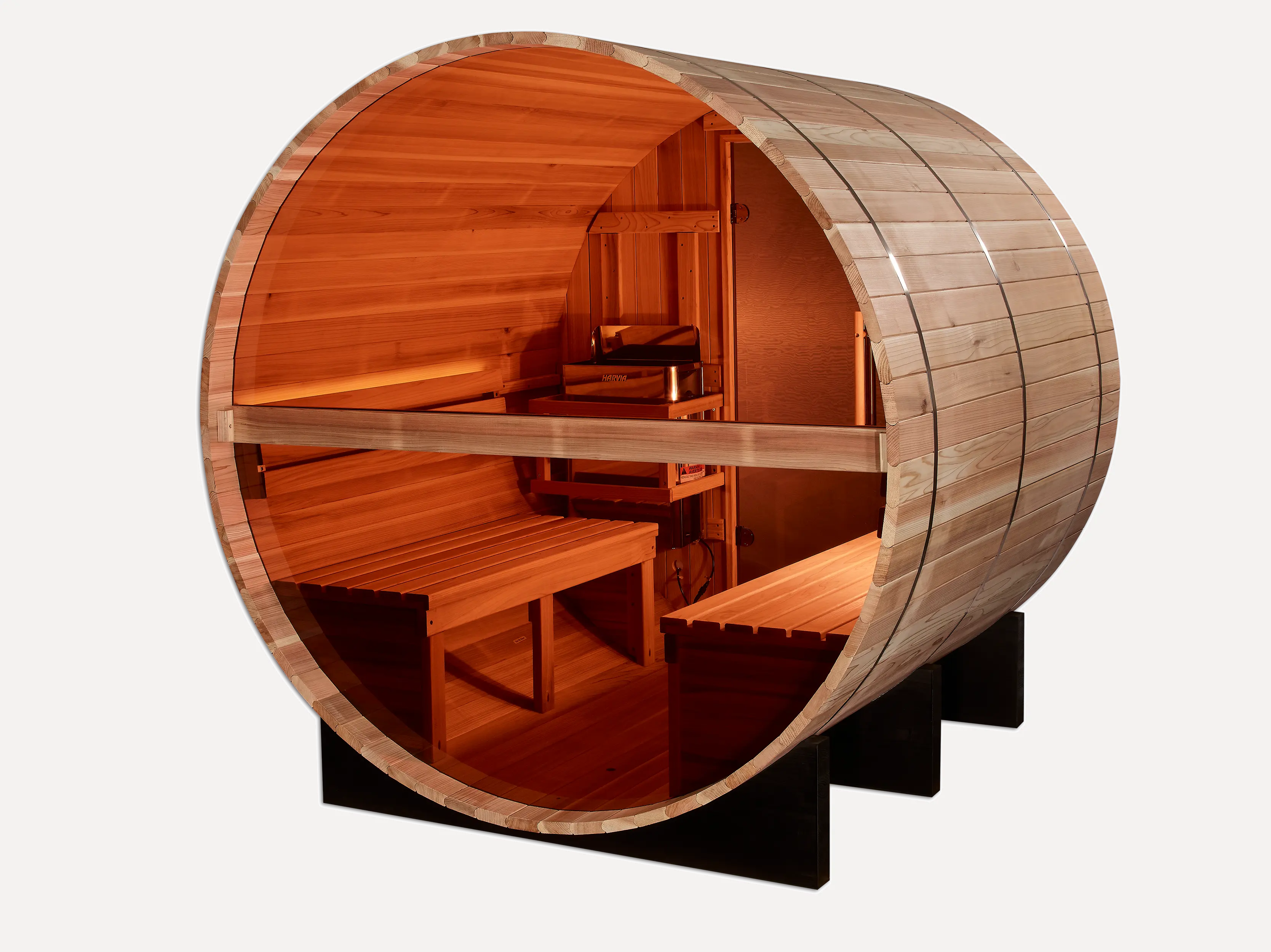 Golden Designs Zurich 4-Person Barrel Sauna with Bronze Privacy View