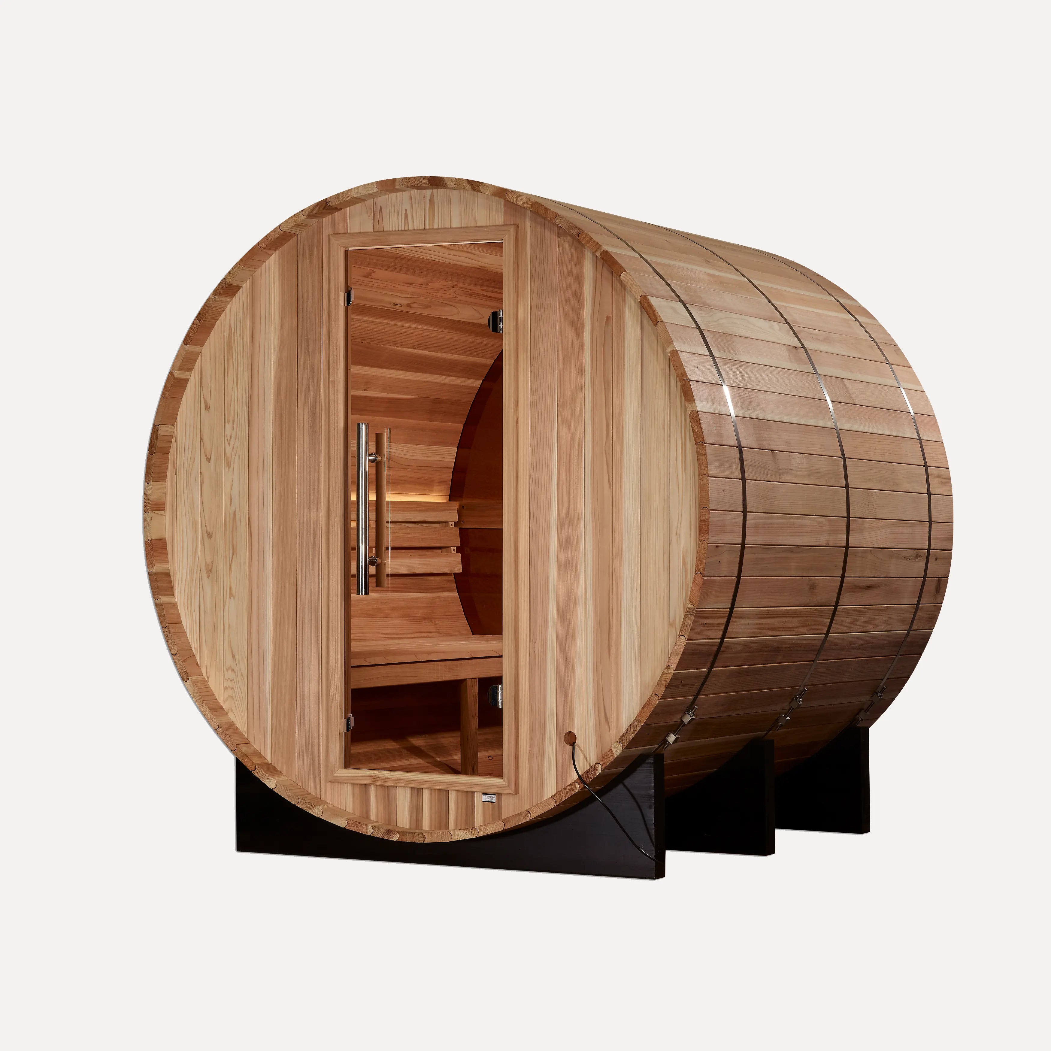 Golden Designs Zurich 4-Person Barrel Sauna with Bronze Privacy View