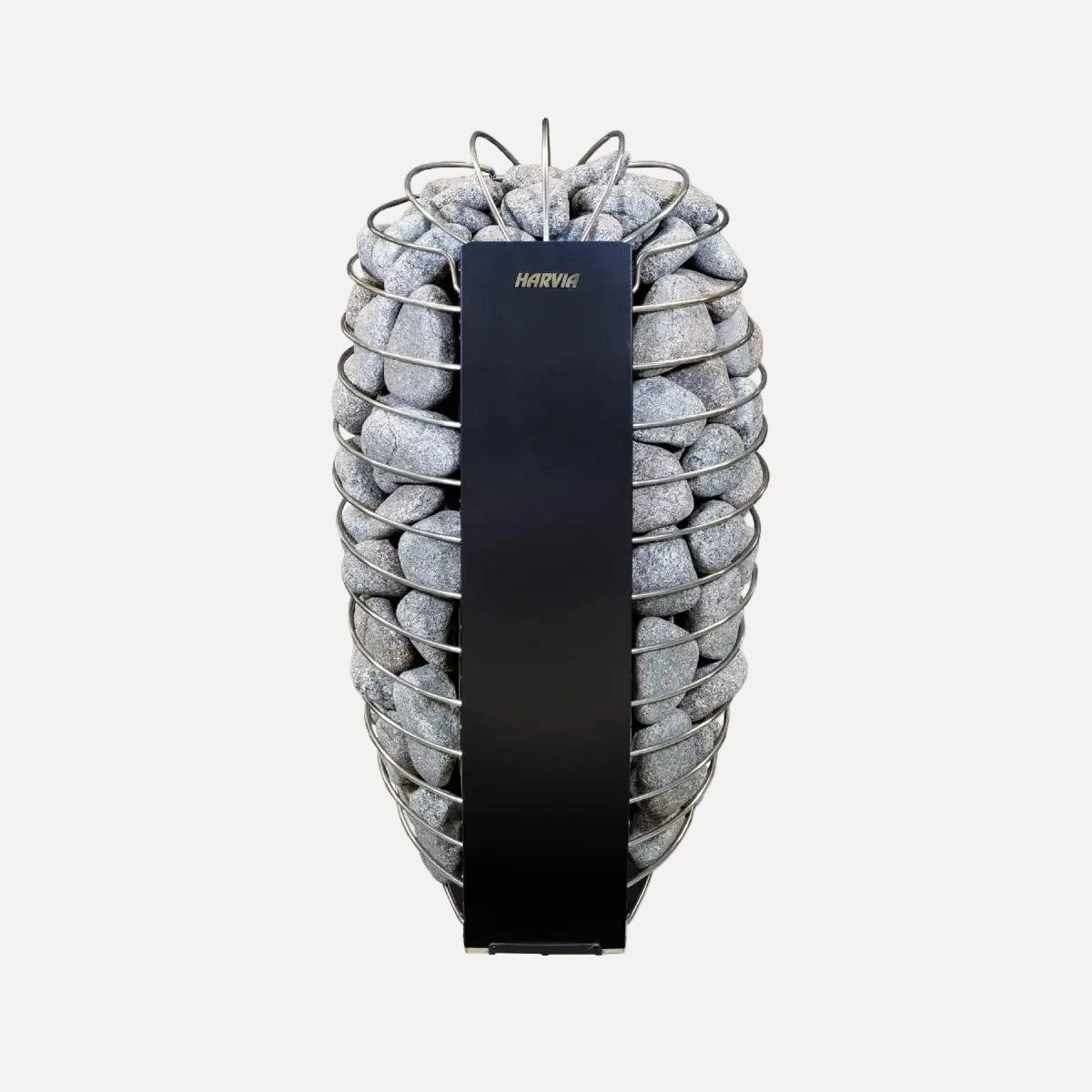 Harvia Spirit SP90E 9kW Electric Sauna Heater, front view of the stone filled wire heater on a white studio background.
