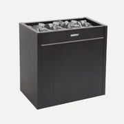 Harvia Virta Pro HL200 20kW Electric Sauna Heater, angled front view with sauna stones on top, on a white studio background.