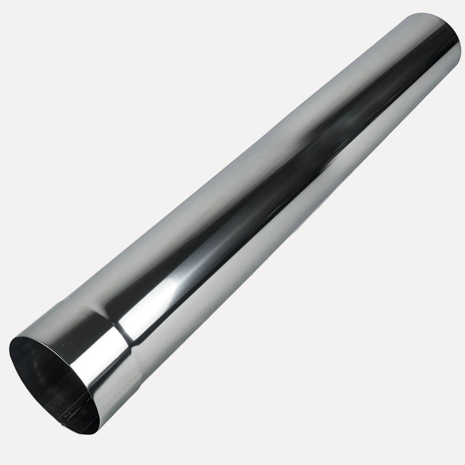 Harvia Chimney Smoke Pipe WZ115100 115 mm Stainless Steel, full length pipe with polished mirror finish and open ends on a white background