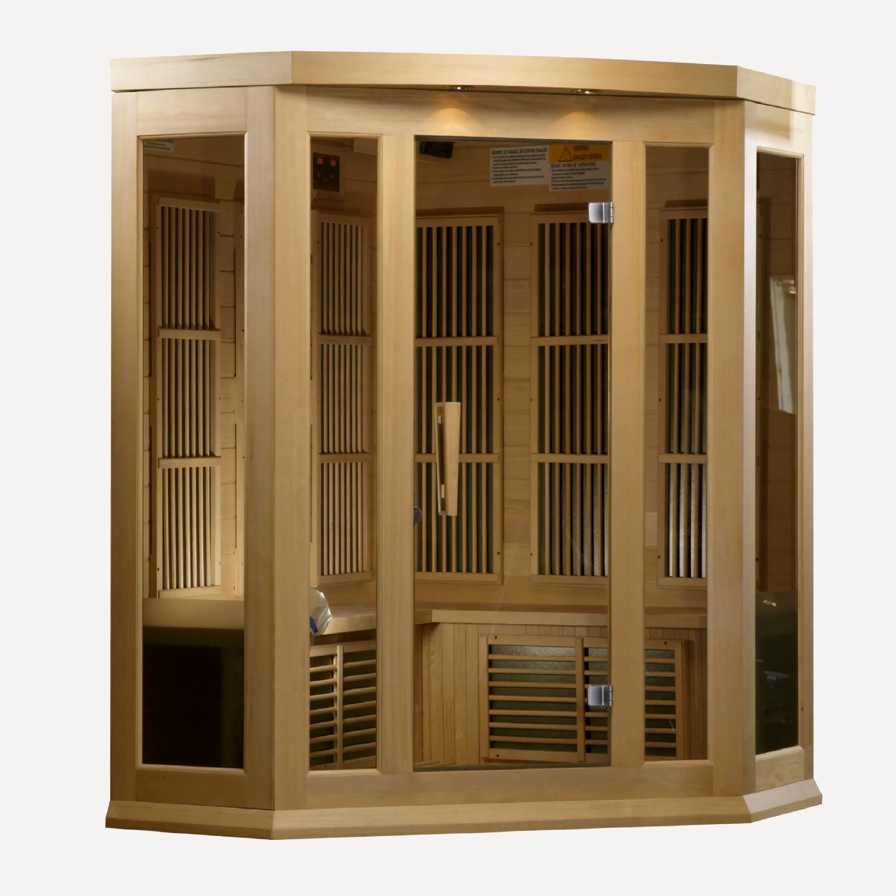 Golden Designs Maxxus 3 Person Corner infrared sauna with tempered glass front door