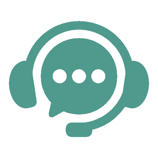 Teal icon of a speech bubble with a headset on a white background meaning customer support