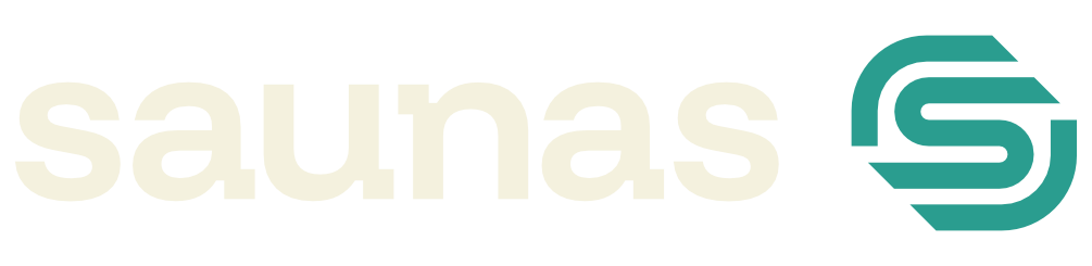 Saunass Logo with the word 'saunas' and a stylized letter 'S' in green on a white background